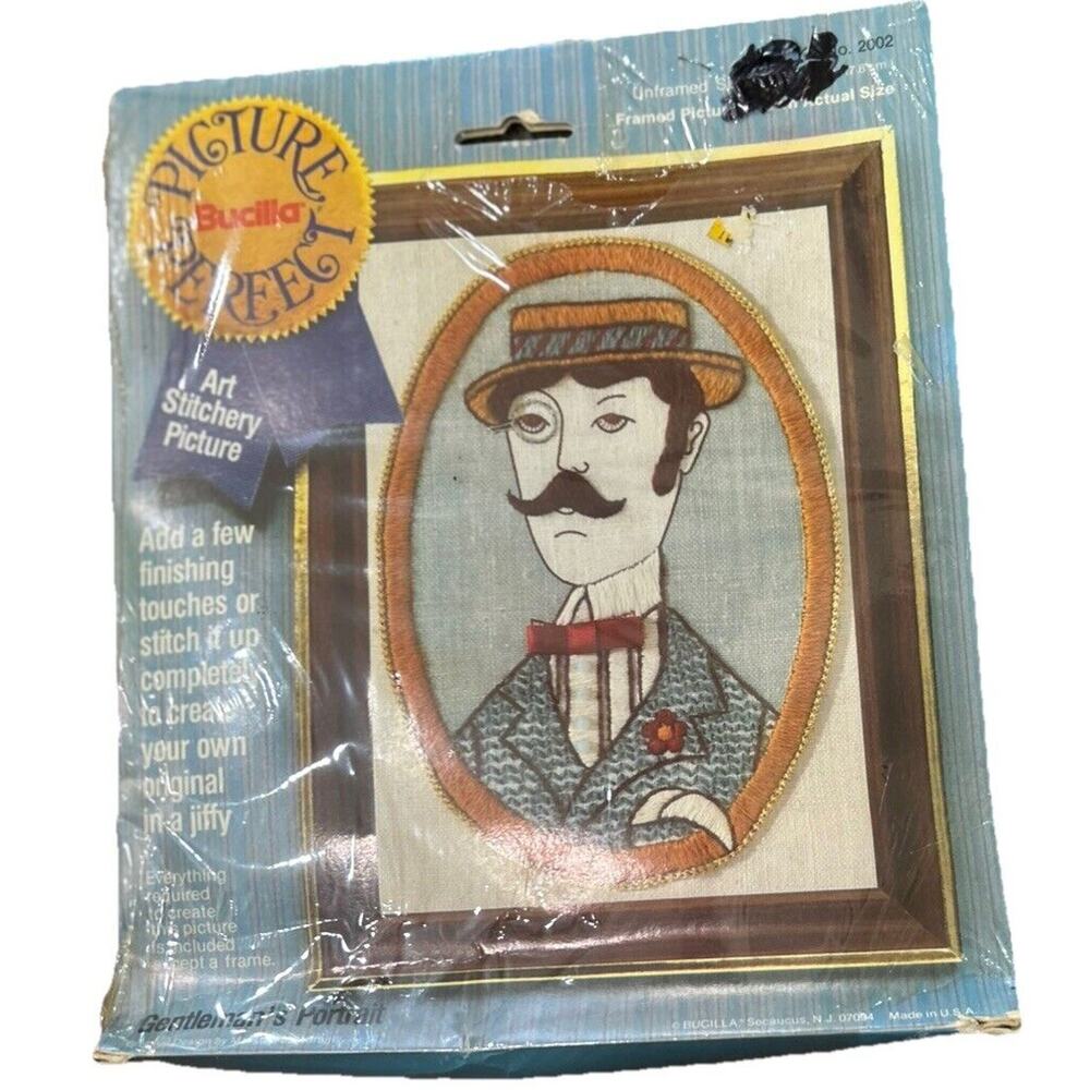 Bucilla Gentleman Portrait Art 2002 Stitchery Kit Silk‎ Screen Linen Fabric NOS